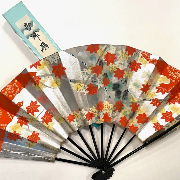 Japanese Dual Sided Paper Embossed Gold Floral Folding Fan